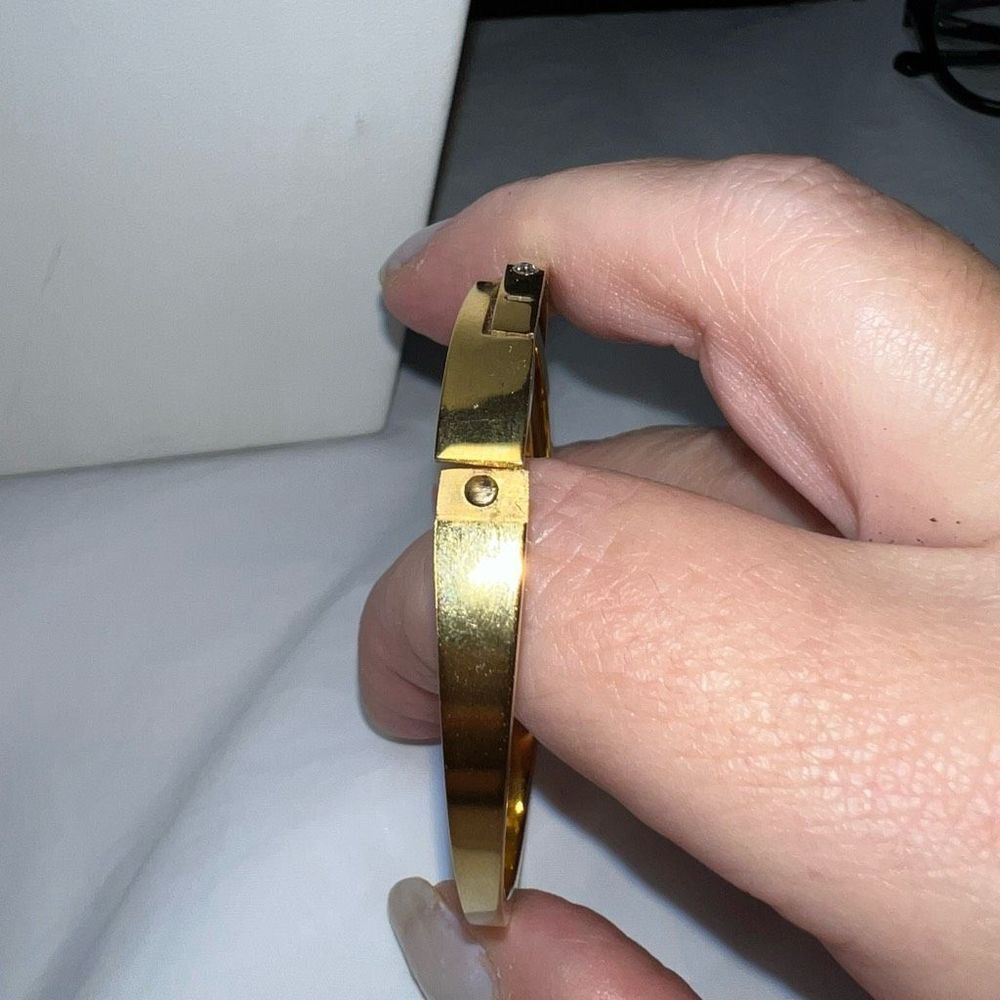 Gold Tone Roman Numerals and Crystal Bypass Bangle Bracelet - Picture 6 of 7